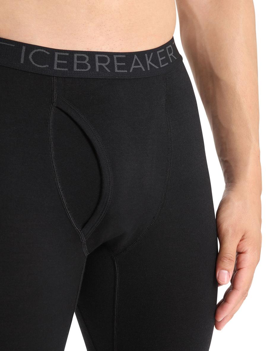 Men's Icebreaker Merino 200 Oasis with Fly Leggings Black | CA 1813HAPK